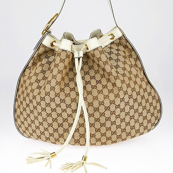 Gucci Handbags - GUCCI Beige/White GG Canvas Interlocking Icon Medium Shoulder Bag